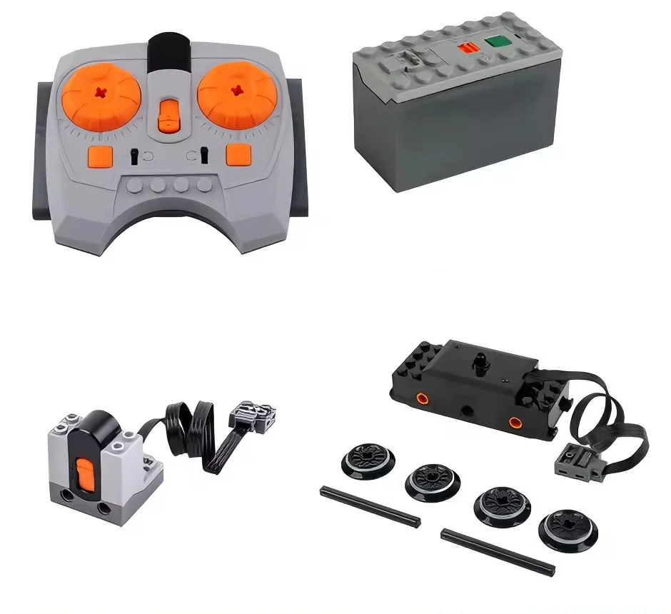 모크 기차 트랙 모터 테크니컬 블록 파워 펑션 부품 리모컨 + AAA 배터리 박스 세트 PF 브릭 DIY 장난감 액세서리