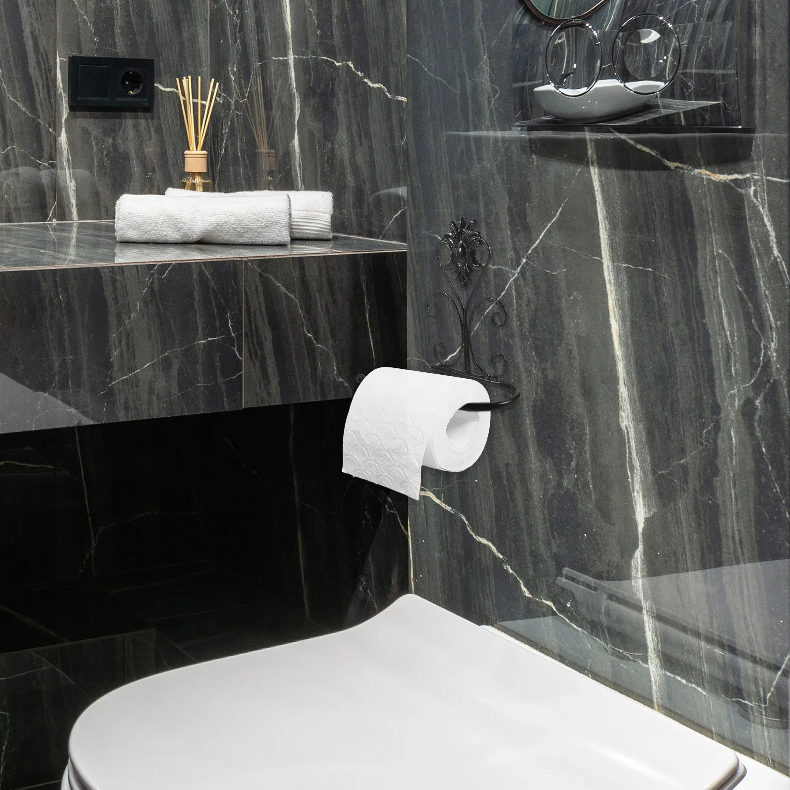 

Black Solid Brass Brass Finished Wall Mounted Toilet Paper Holder 21x10x18cm Retro Bathroom Accessories Tissue Holder