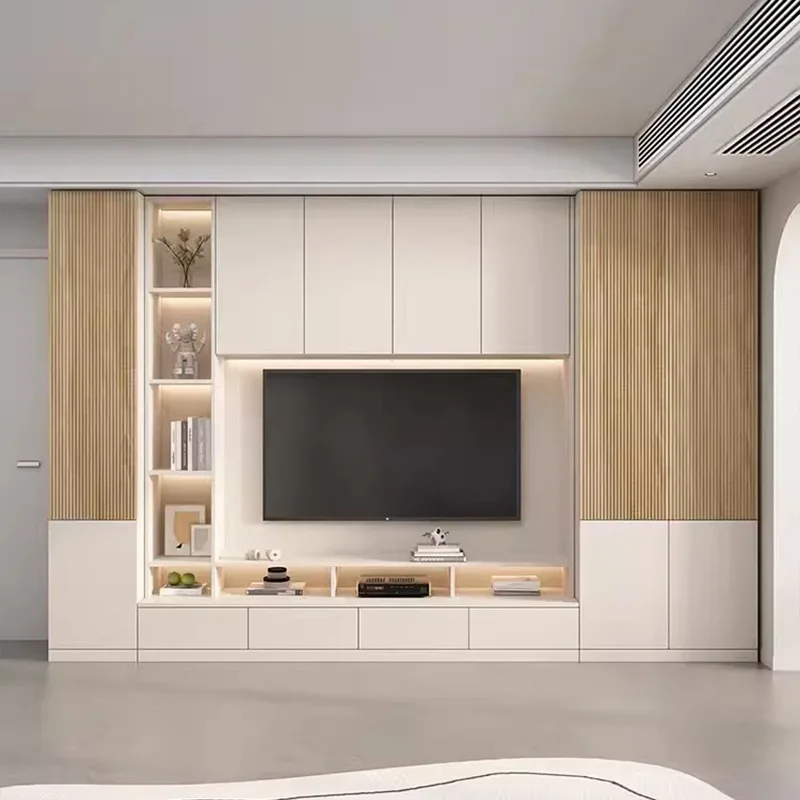 Cream-style TV cabinet, minimalist modern living room home integrated feature wall, light luxury storage , chest of drawe