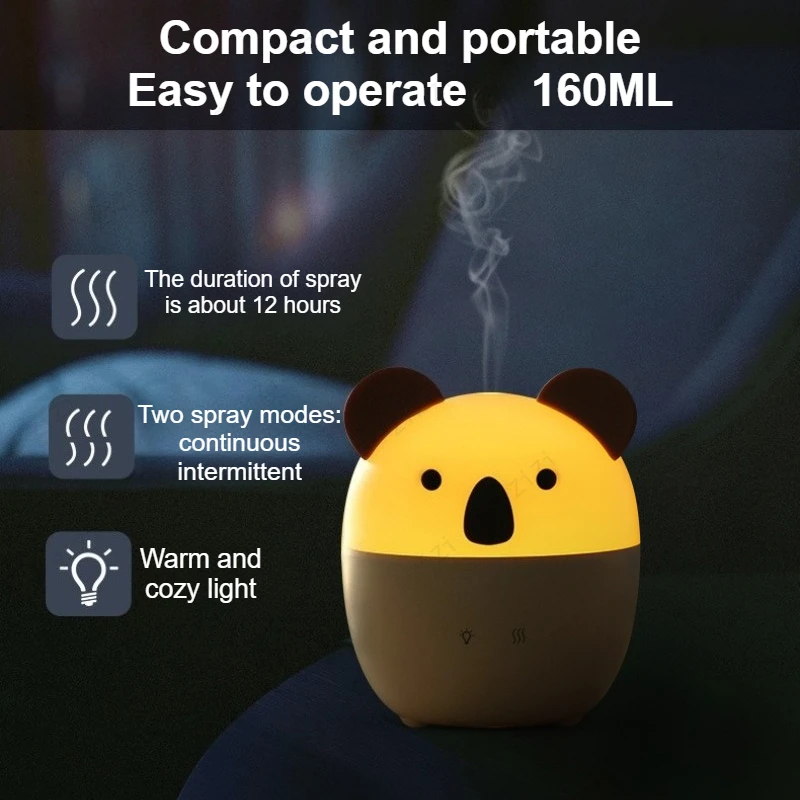 Cartoon Koala shaped Ultrasonic Aromatherapy Machine USB with Colorful Atmosphere Light Silent Aromatherapy Machine