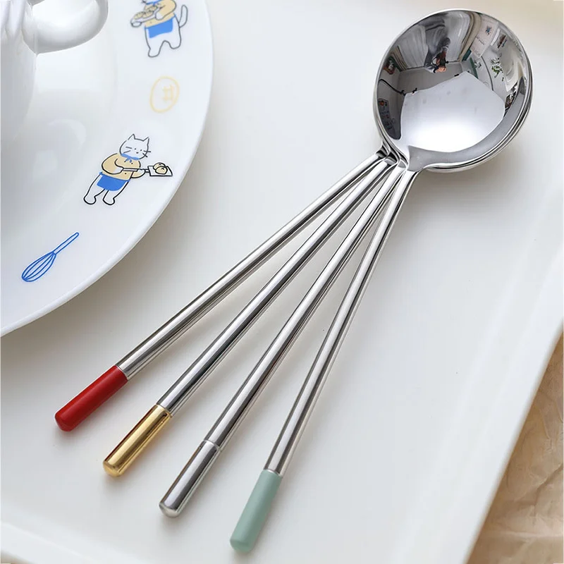 Korea Style Stainless Steel Round Soup Spoon Straight Long Handle Dessert Coffee Spoons Anti-scalding Multi-purpose Kitchen Tool