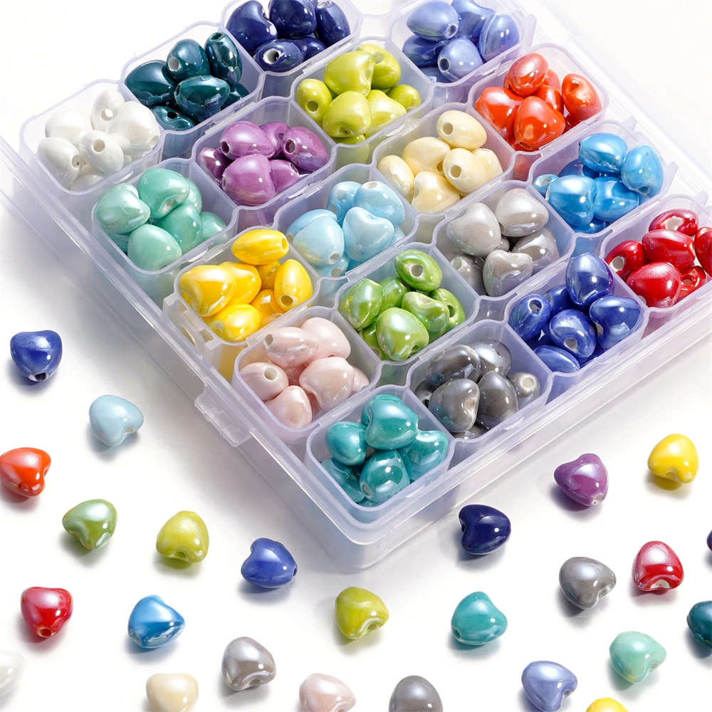 10pcs/Lots 10mm Ceramic Heart Shaped Beads Colored Spacer Loose Beads for Handmade DIY Jewelry Making Supplies Accessories