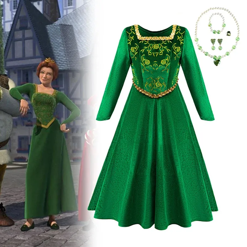 2025 ❤   새로운 어린이 피오나 코스프레 의상 공주 드레스 여자 녹색 파티 복장 할로윈 카니발 롤 플레잉 변장 수이 ★ ★