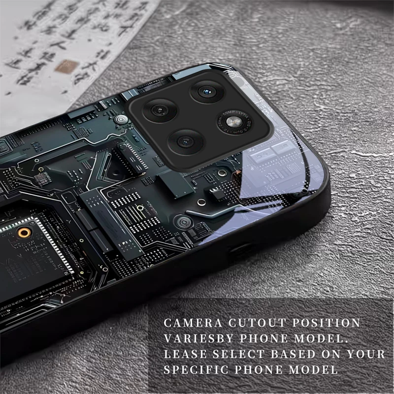 Circuit Board Art Black Glass Phone Case For Motorola Moto Edge 70 60 Fusion 50 Ultra 40Neo 30Pro 20Lite 60s 50 Neo Back Cover view 6