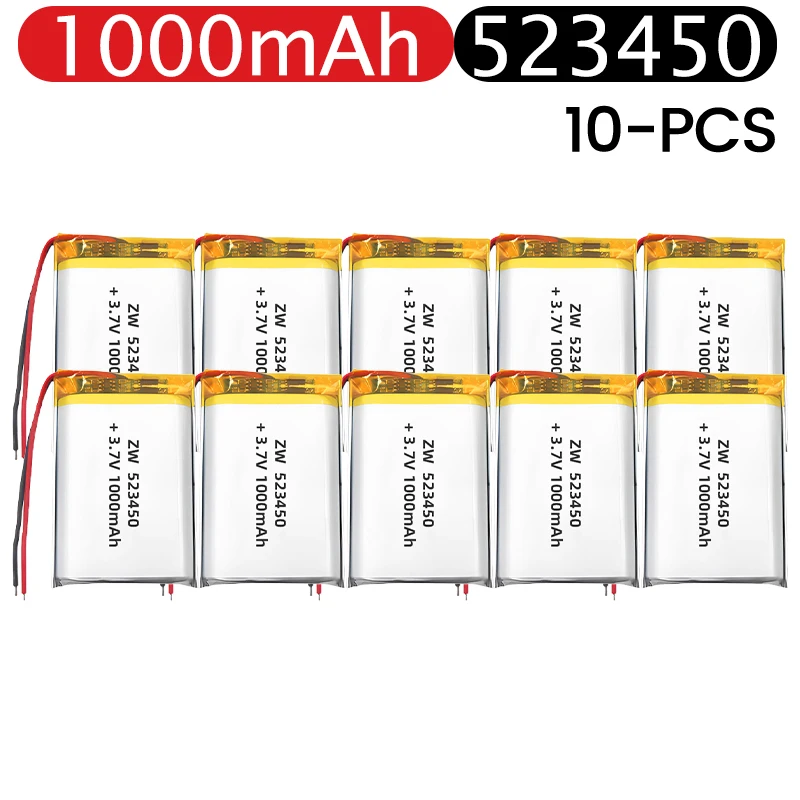 523450 3.7V 1000mAh Polymer Lithium Rechargeable Battery XH2.54 PH 2.0 2pin plug for GPS navigator MP5 Bluetooth Headset