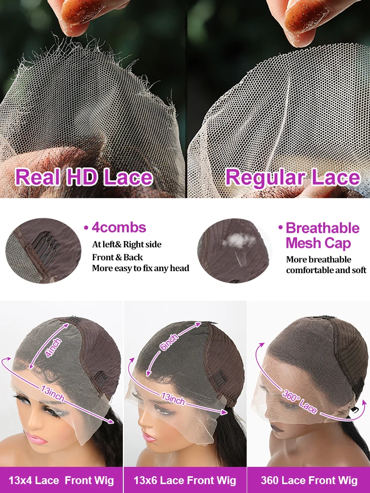 Peluca de cabello humano rizado con cierre de encaje transparente para mujer, profunda postizo de onda de 40 pulgadas, 13x4, 13x6, HD, 360 brasileño, 250%