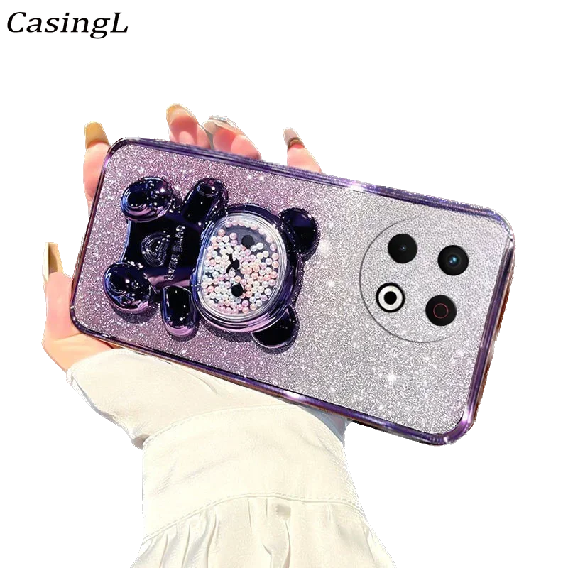 

For Tecno Spark 30 4G 30 pro 30c Case Electroplate Bracket Sequins Silicone Cover For Tecno Camon 30S Pro 30s 4G Back Casing