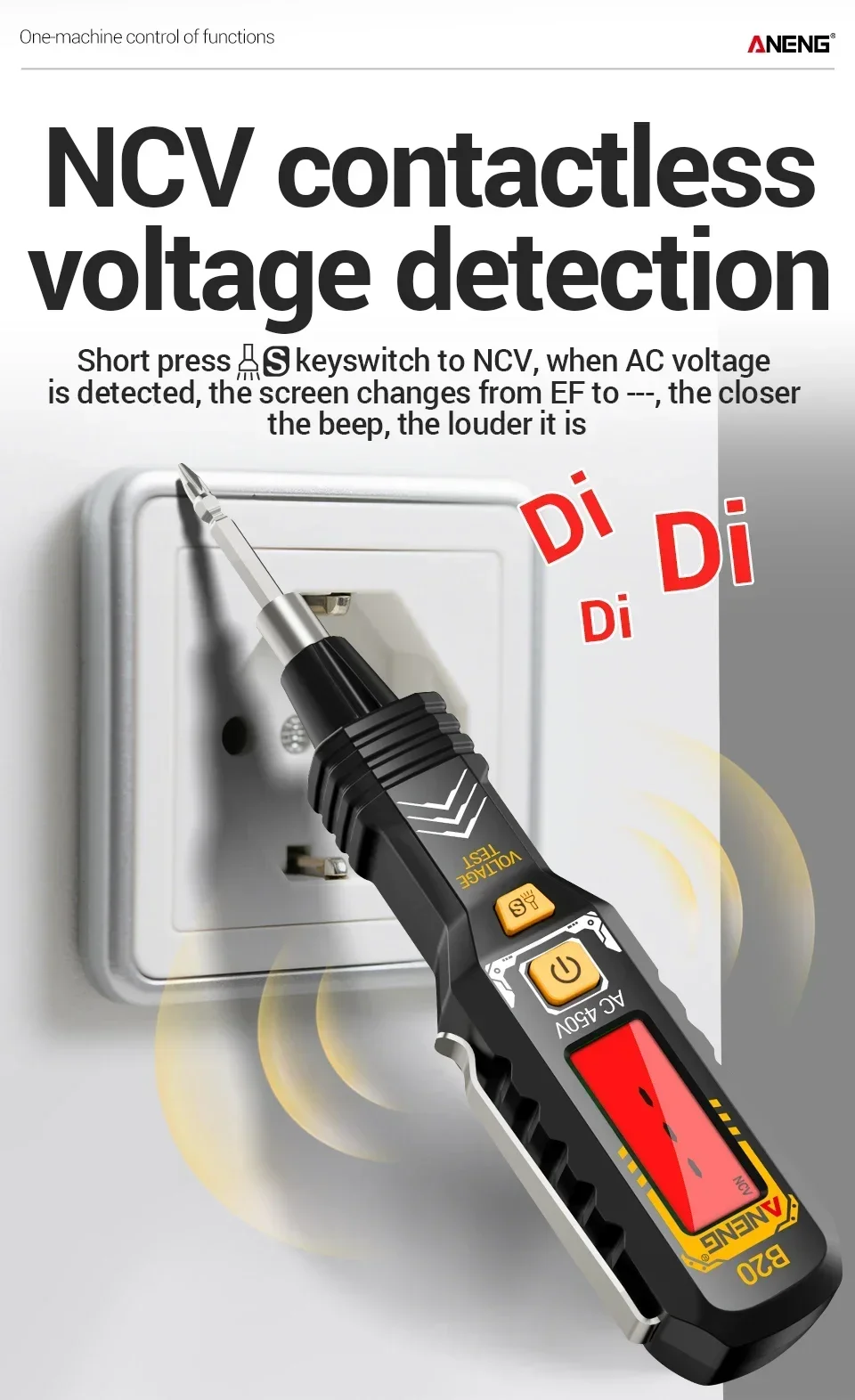 ANENG B20 Hochpräziser Induktionsprüfer 30~1000V mit Ton- und Lichtalarm, Farbdisplay-Hintergrundbeleuchtung, Steckdosen-Prüfgerät für Stromkreise – Detail 6