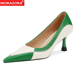 MORAZORA Size 34-43 New Genuine Leather Shoes Woman Mixed Color High Heels Party Wedding Shoes Stilettos Ladies Shoes