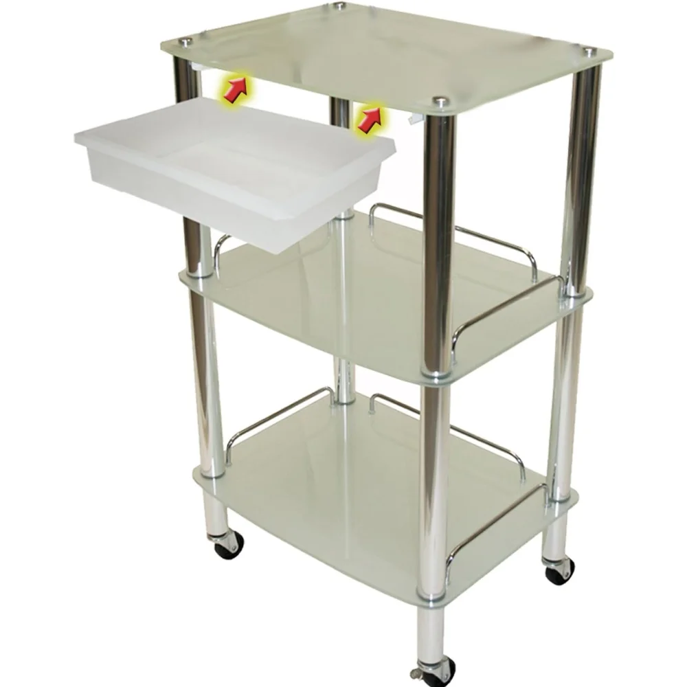 Troli Kaca & Rol dan Rak Pajangan Produk Peralatan Kecantikan Salon Spa