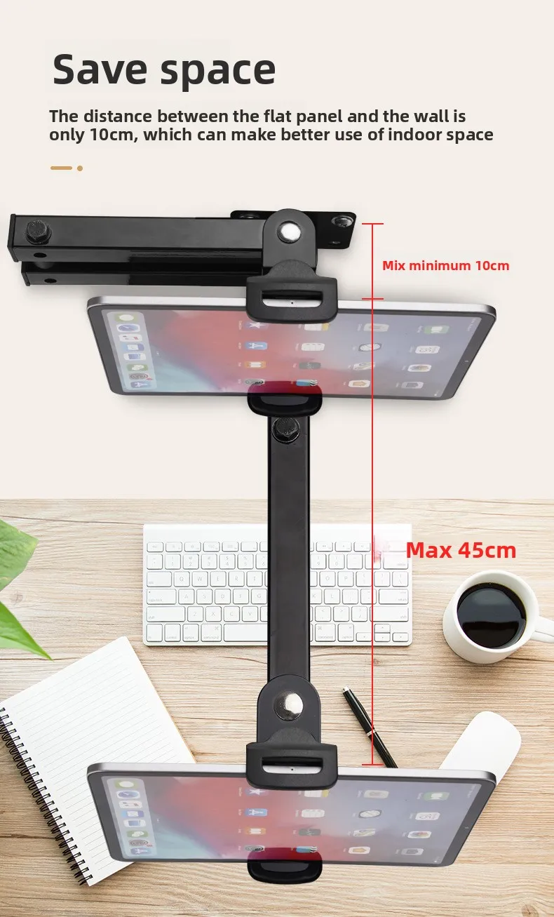 Universelle Wandhalterung mit Klappbarem Arm für Handy, Tablet, iPad, 4-13 Zoll Verstellbarer Metallhalter – Detail 5