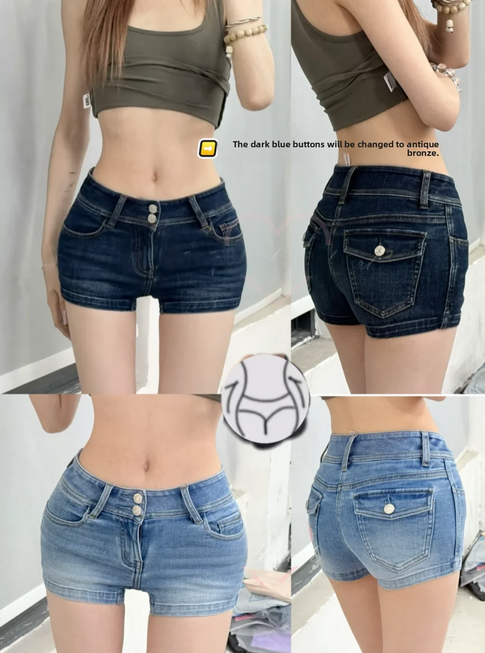 

High Waist Elastic Slimming Hot Pants Women's Two Button Design Cover up Sle Cotton Stretch Denim orts Casual Wear