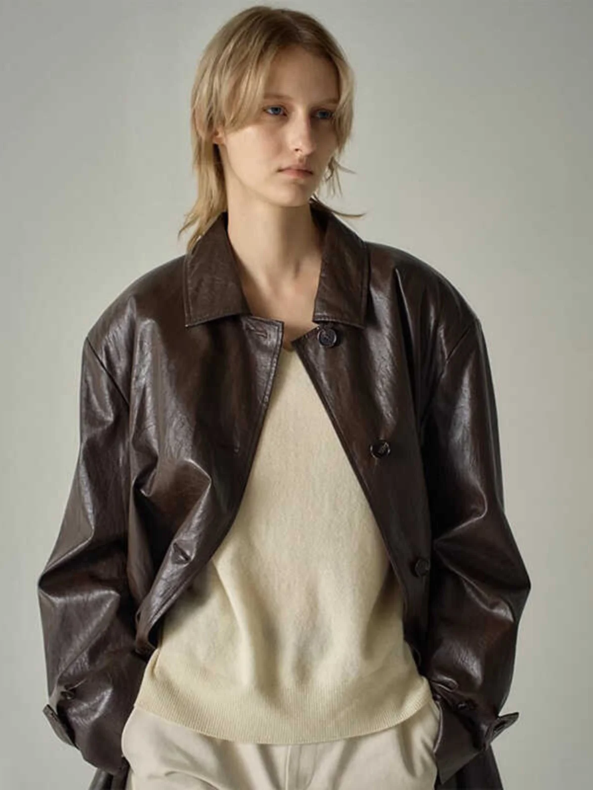 mat Sle Women's Leather Jaet Spring Autumn New Arrival Elegance Unique High-End Feel Stand Collar Zipper Coat