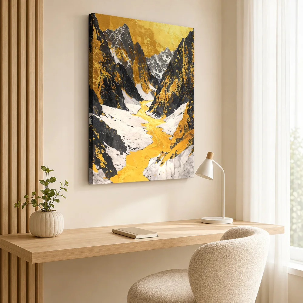 Mountain River of Gold Art Framed Canvas Print Poster Personalized Photo Travel Landscape Wall Paintings Decoration for Office