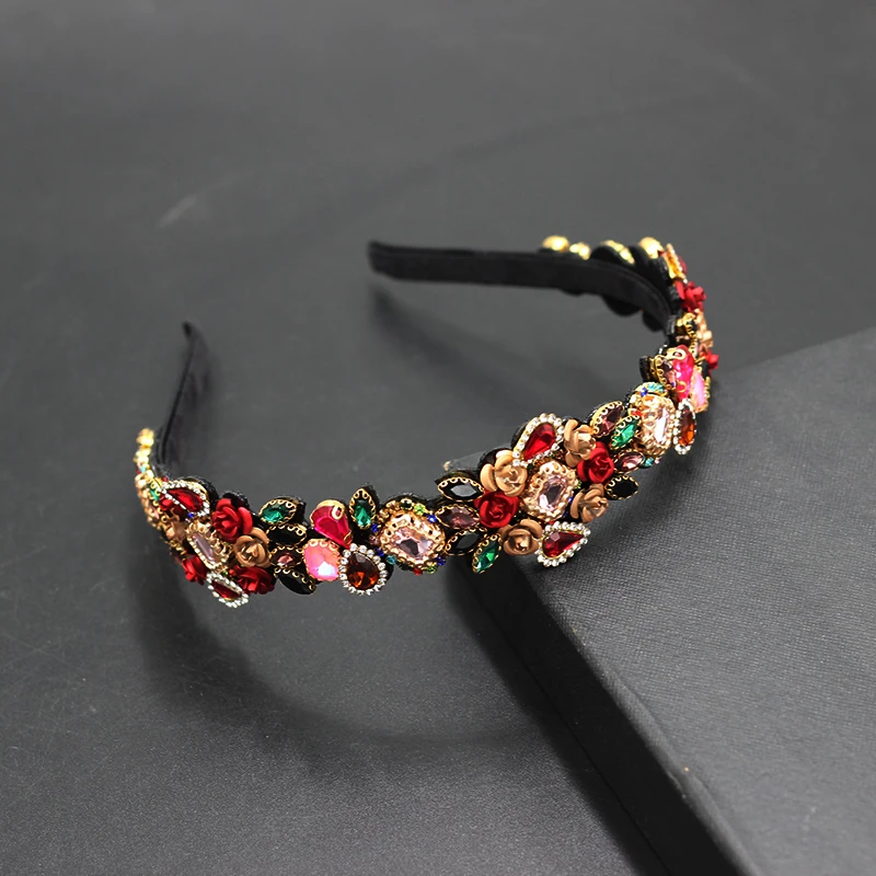 New Fashion Temperament Personality flower metal rose inlaid Rhinestones wild Ladies party Headband bridal Hair accessories 854