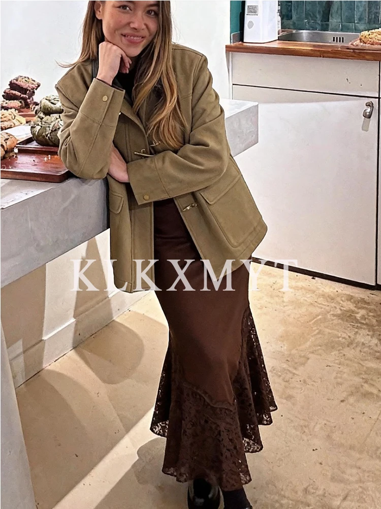 Femmes jupes portefeuille 2025 femmes automne mode couleur unie Satin dentelle épissure taille haute jupes longues femmes élégantes jupes de fête