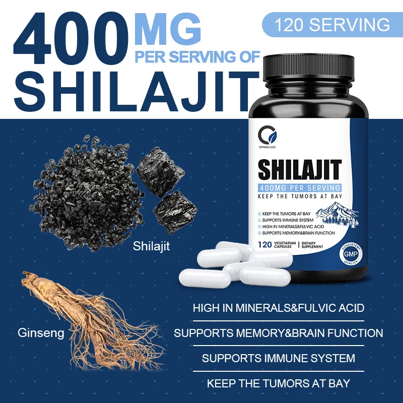 Organic Himalayan Shilajit Capsules Natural Fulvic Acid Support Brain & Memory Anti-Fatigue & Stress Male Energy Supplements