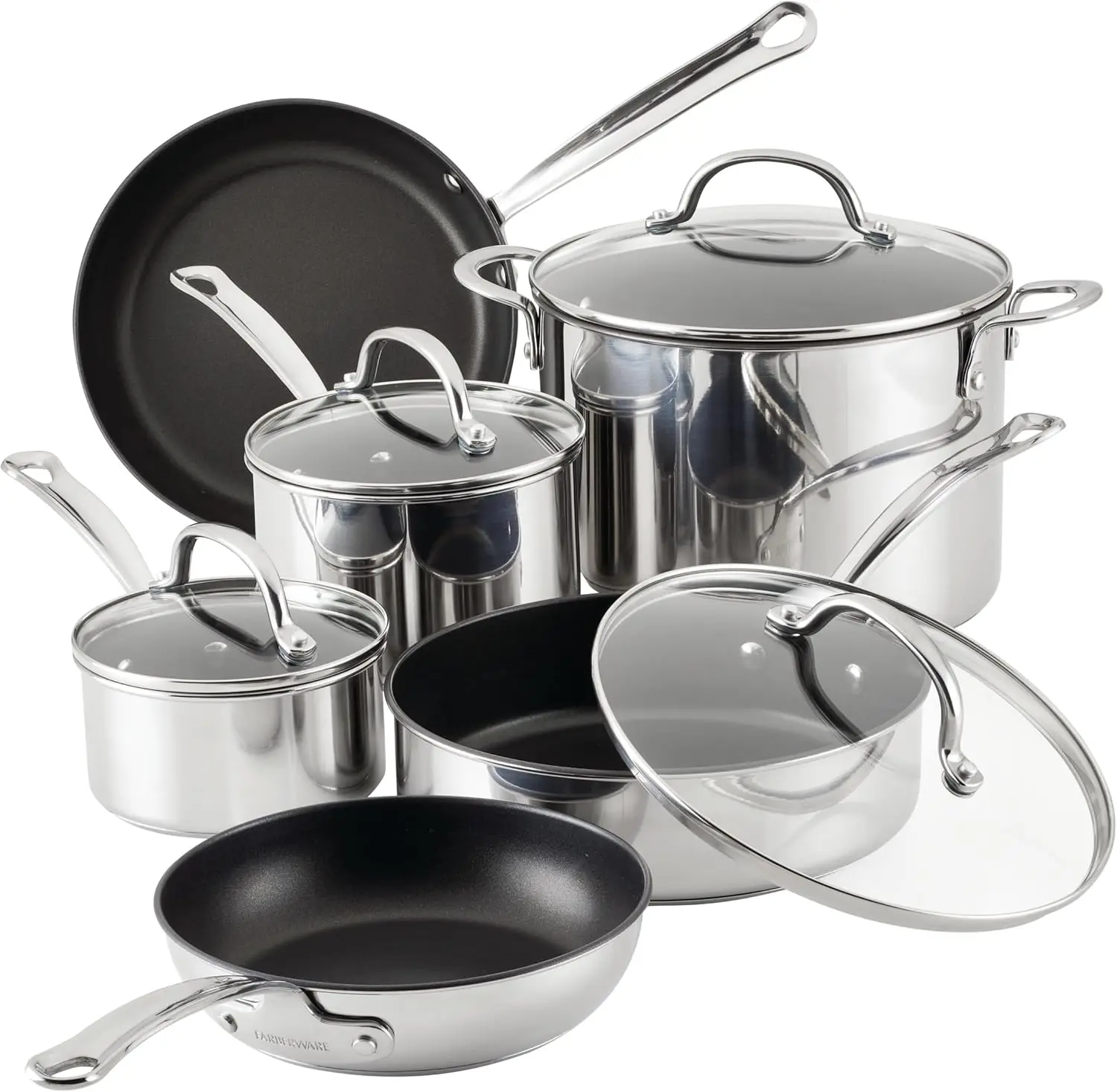 Millennium Stainless Steel Nonstick Cookware Set, 10-Piece Pot And Pan Set, Stainless Steel