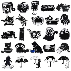 Fluid Black Cat Enamel Pins Custom Glass Bowl Cat Water Cup Fish Brooches Lapel Badges Animal Jewelry Gift for Friends
