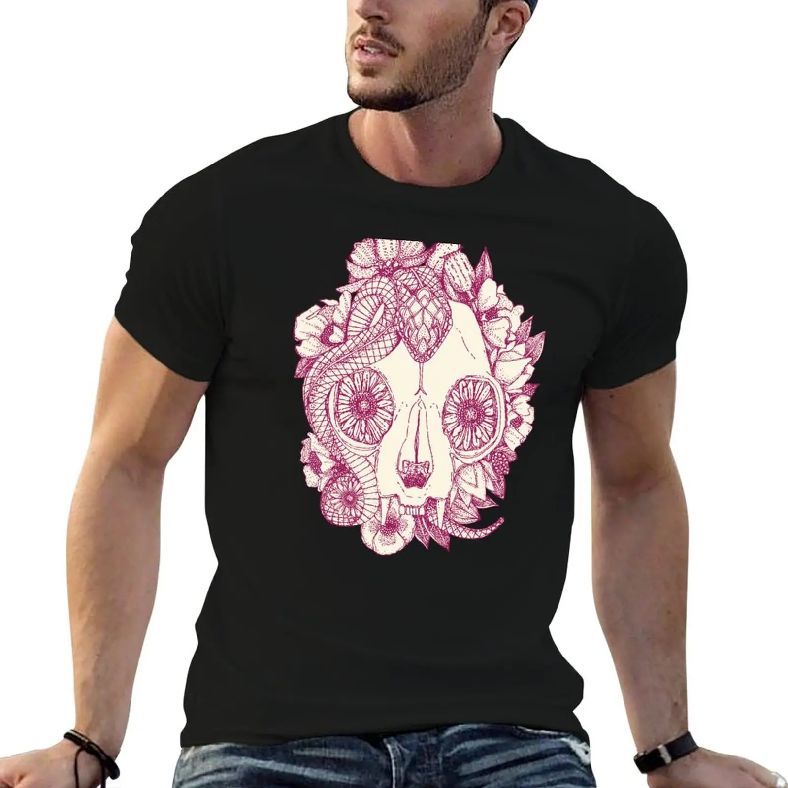 cat skull damask cherry T-Shirt graphic tee shirt shirts graphic t shirts for men