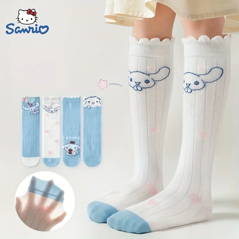 Calzini per ragazze per bambini primaverili Anime Sanrios Kuromi Melody Cinnamoroll Calzini a rete di media lunghezza stile sottile Calzini coreani