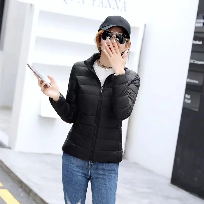 Jaket Bulu Wanita Jaket Bulu Ultra Ringan Ukuran Plue Musim Gugur Musim Dingin 90% Jaket Bulu Mantel Luar Jaket Wanita