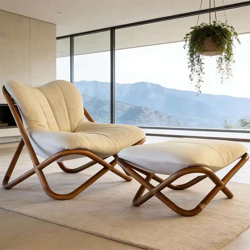 Nordic Modern Lounge Chair with Footstool Luxury Armchair for Living Room Balcony Outdoor Lazy Sofa Furniture Home Decor