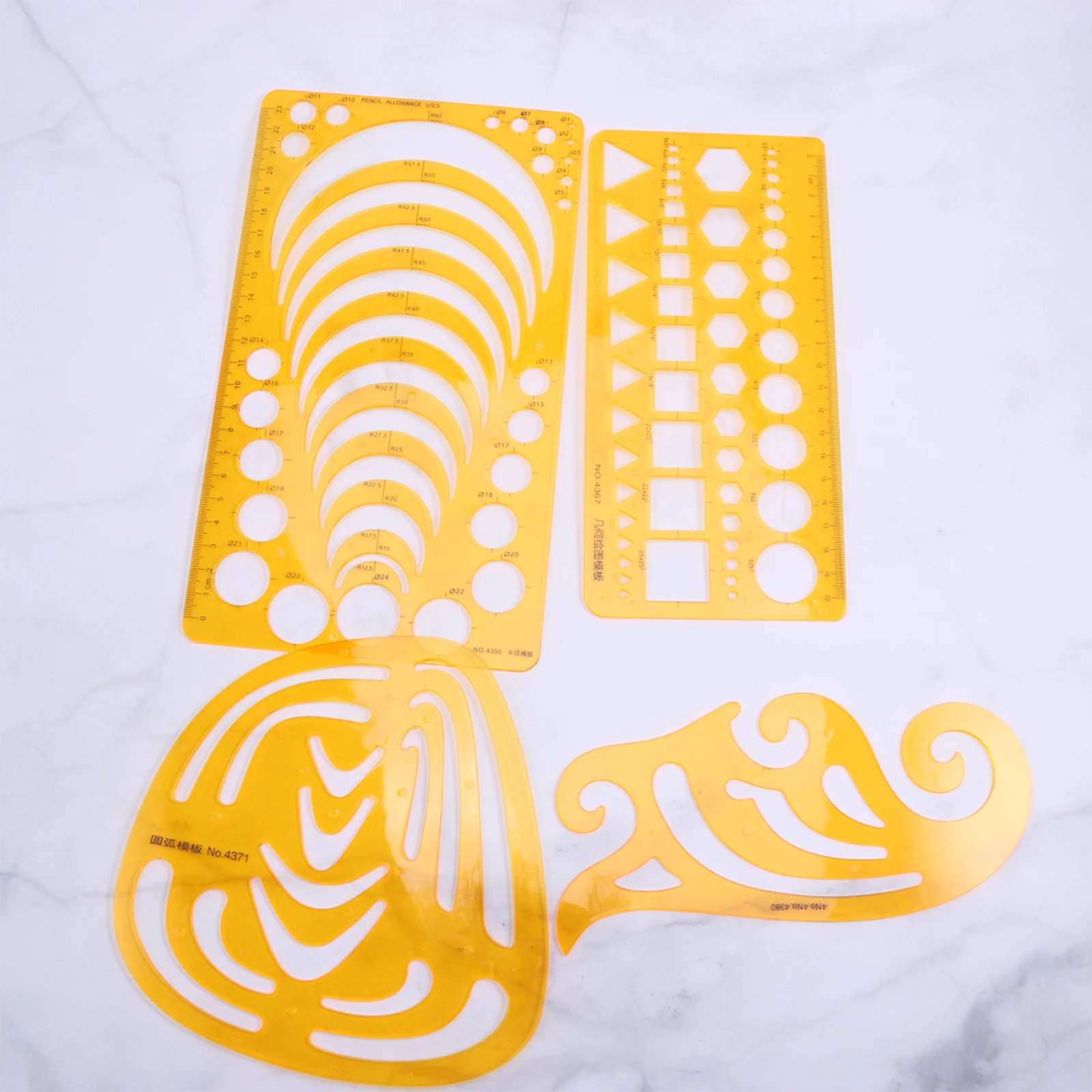 مجموعة مساطر منحنية مكونة من 4 قطع أداة قياس قالب الخطة الموسعة باللون البرتقالي الشفاف لصياغة العمارة بتصميم المكتب