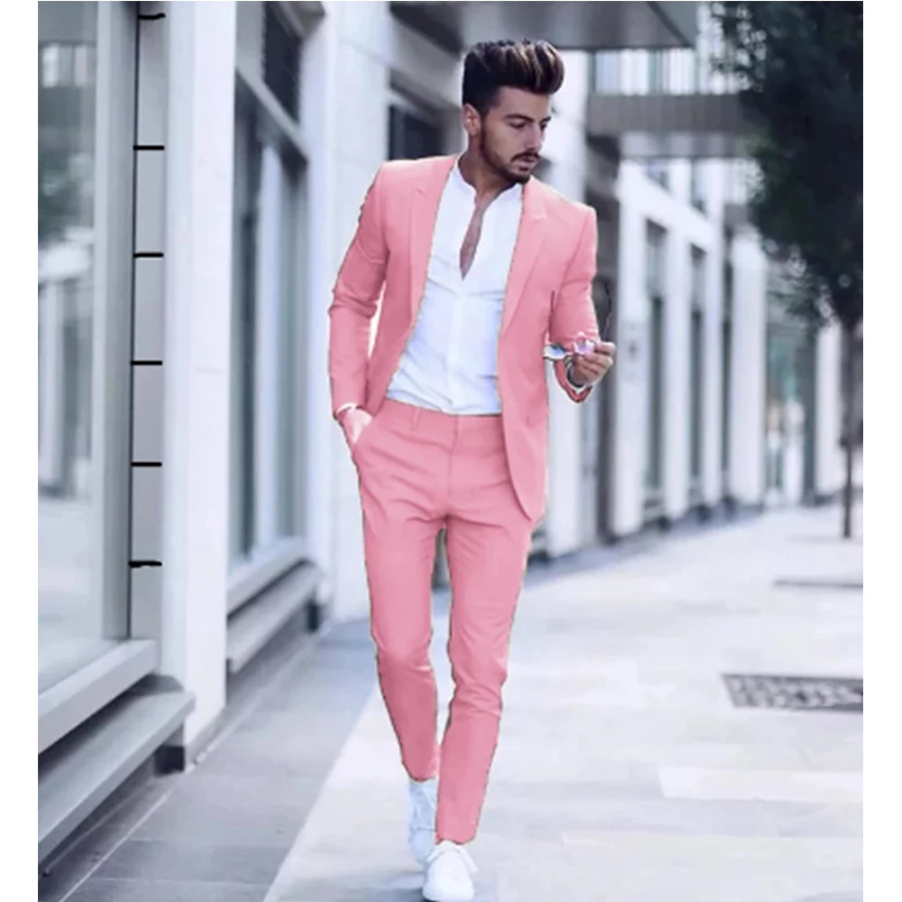 2024 moda casual luxuoso terno masculino de negócios para festa de casamento smoking fino ajuste pico lapela rosa ternos masculino (jaqueta + calças)