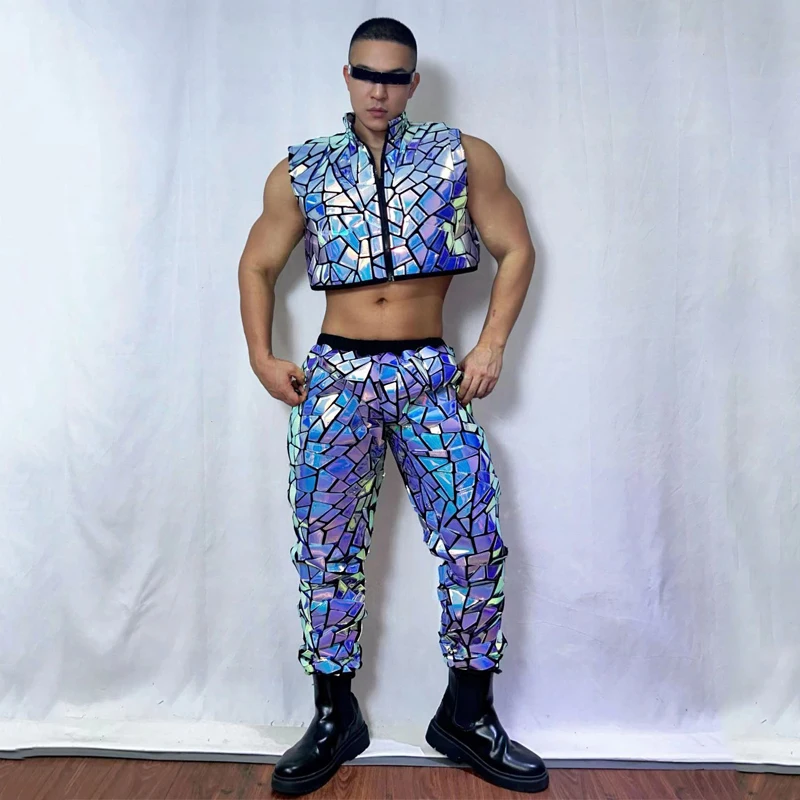 Muscle Man Bunte Spiegel Pole Dance Kleidung Männer Sexy Gogo Tänzerin Kostüme Bar Nachtclub Dj Ds Jazz Dance Outfit XS8534