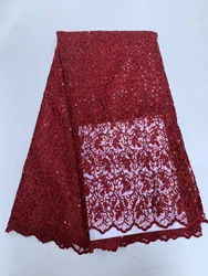 African Nigerian Tulle Lace Fabric,Sequins Embroidery, French Guipure Party Dress Fabric for Sewing, High Quality, 5Yards, 2026