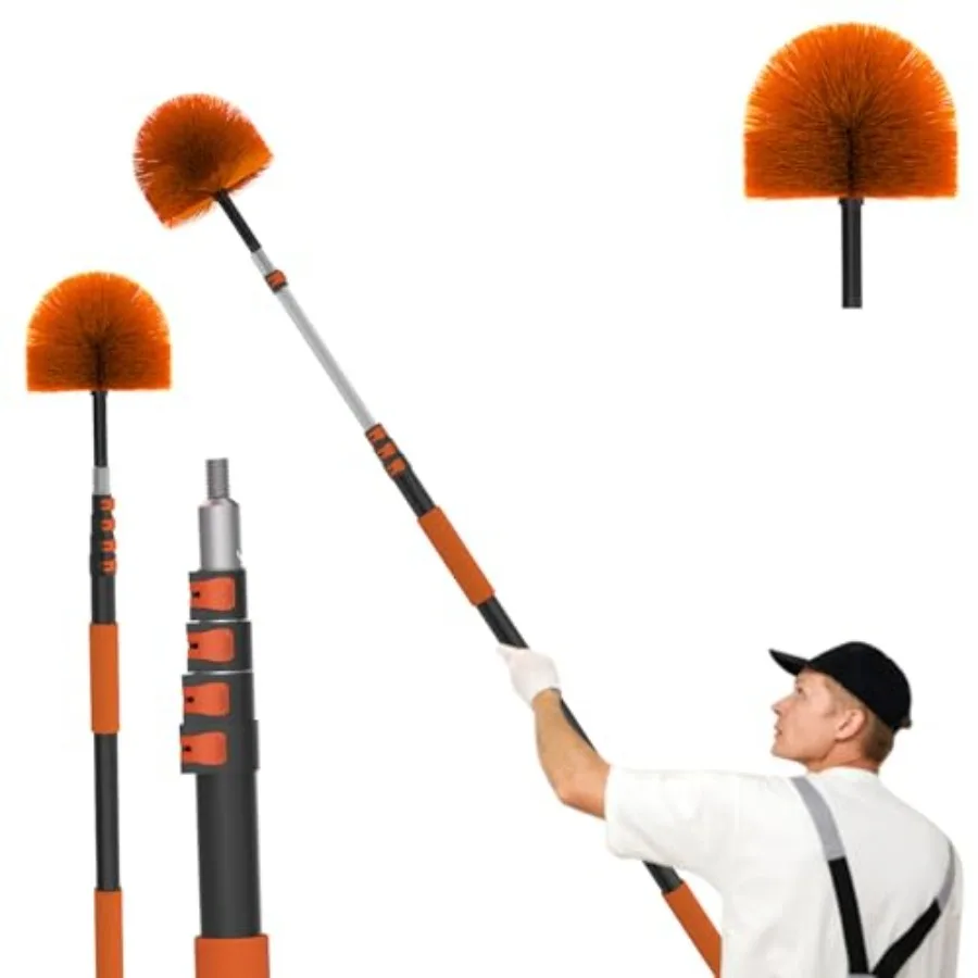 

20FT 26FT Reach Cobweb Duster with Extension Pole Spider Web Brush for Cleaning Extendable Professional Ceiling and Corner Dust