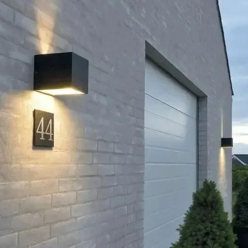Modern Cube Black LED Up‑Down Wall Sconce Soft Warm Light Fixture for Outdoor Porch Garden Balcony Courtyard Home Decor Lighting