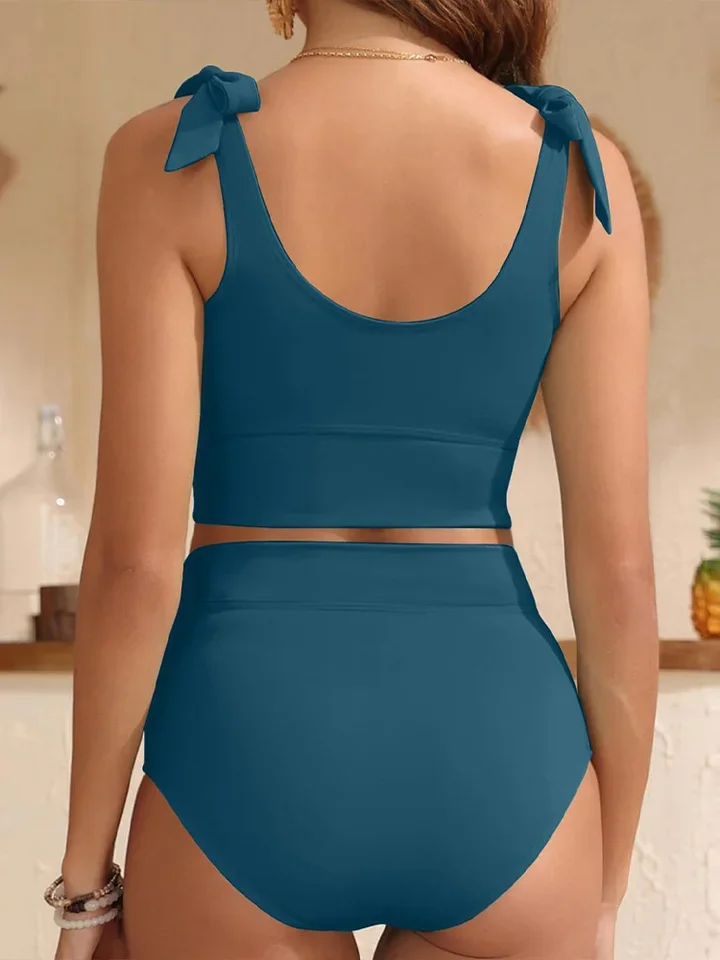 Vzvn Sexy Solid Bikinis Women Split Swimsuit High Waist Beach Vacation Bikini 2026 New All Season Backless Bikinis 2 Piece Set