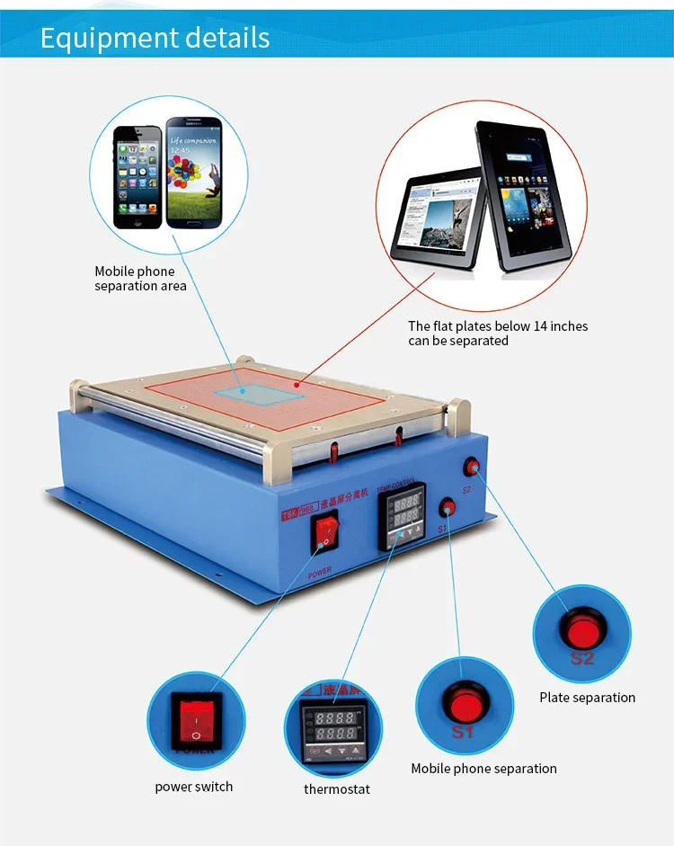 TBK 968 14inch LCD Separator for Mobile Phone Screen LCD Glass Cutting OCA Glue Separating Glass Repair Tool