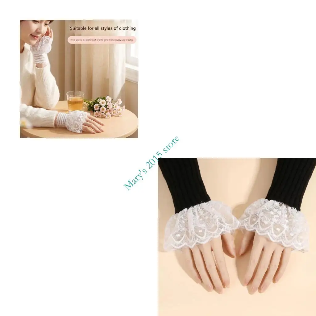 

Floral Embroidered Arm Cuffs Comfortable Hollow Out Lace Wrist Cuffs For Women Girls Dresses Sweaters Blouses Decoration