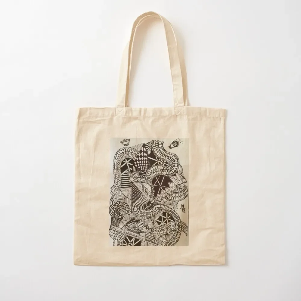 Hand inked intricate etchings Tote Bag custom canvas bag shopping cart bags Beach bag Handbags