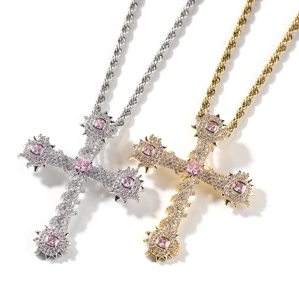 

Cross Pendant Iced Out Cubic Zirconia Fashion Necklaces For Women Pink Cz Hip Hop Jewelry Personalized Gifts