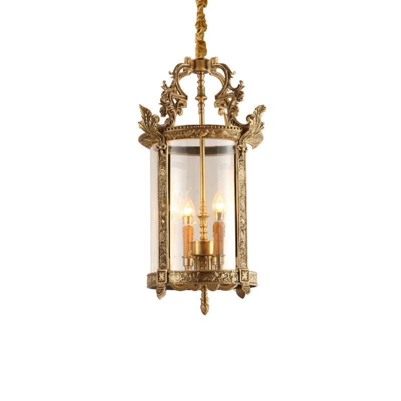 DINGFAN Decorative Lanterns Lights Interior Decoration Lighting French Vintage Antique Glass Brass Pendant Lamp