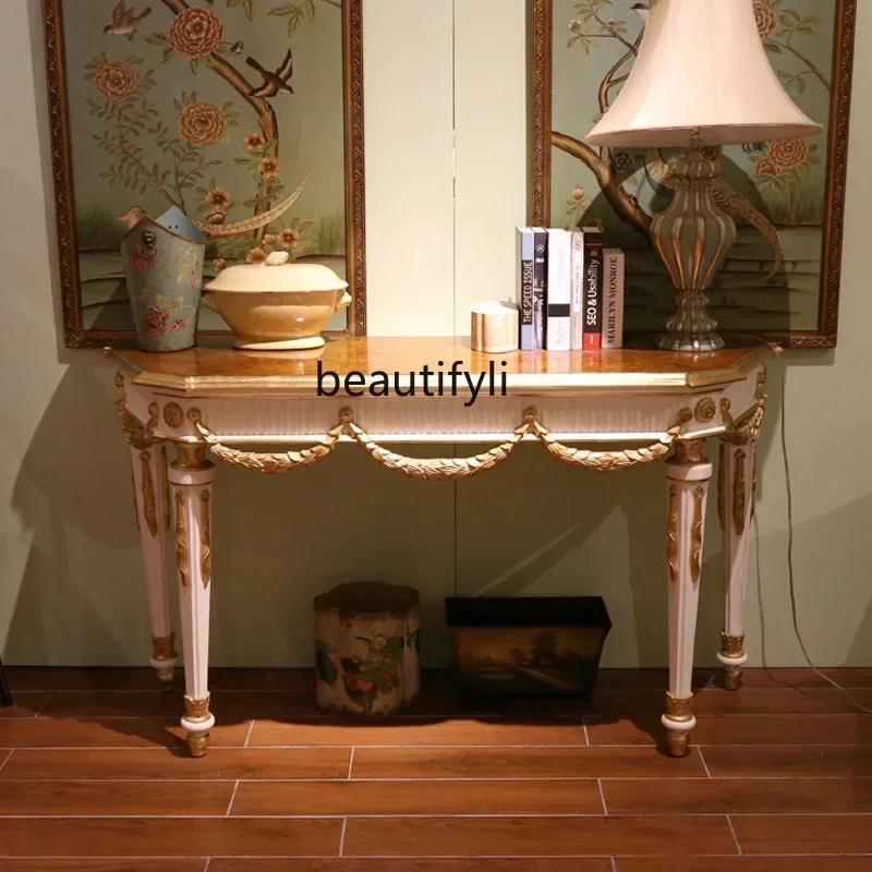 

European Style French Retro Hand-Painted Solid Wood Carving Gilding Hallway Cabinet Luxury furniture