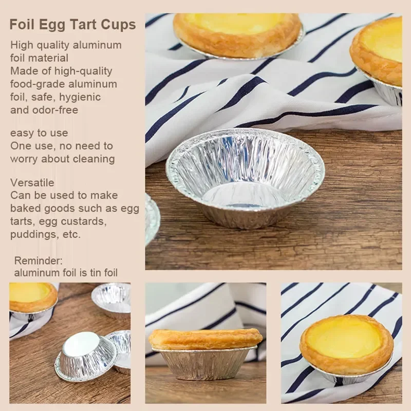 50/100Pcs Reusable Aluminum Foil Baking Cups Egg Tart Pan Cupcake Case Tar Cake Mold Bakewares with Tin Barbecue Seasoning Cup