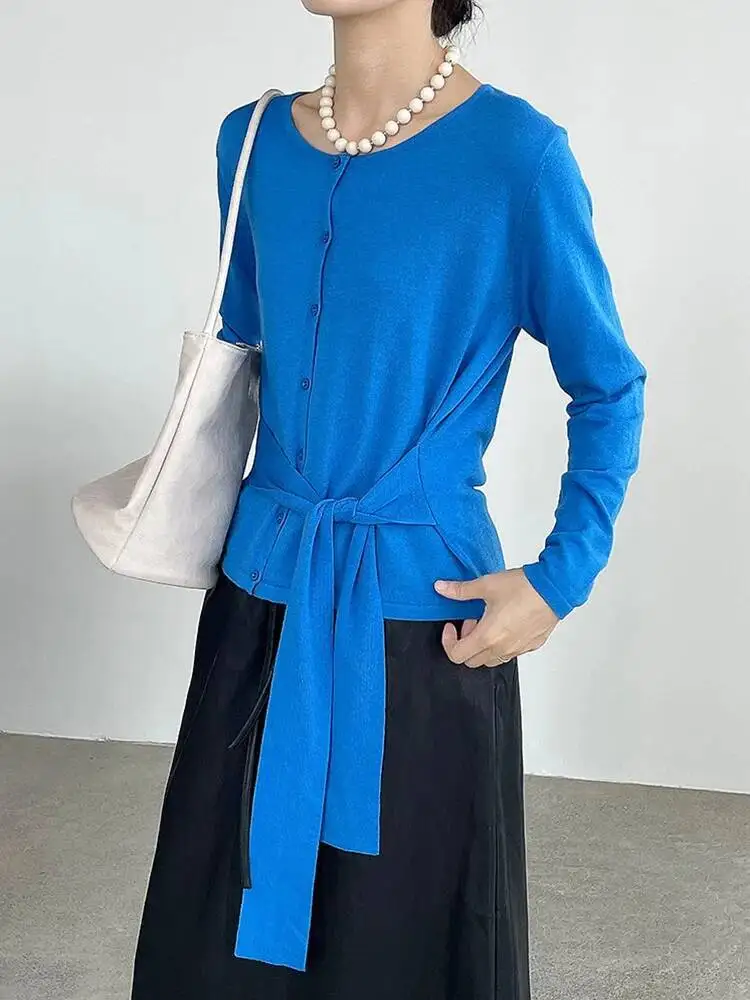 

Элегантный вязаный кардиган с красной повязкой, свитер с круглым вырезом и длинным рукавом, женская новая мода, весна-осень