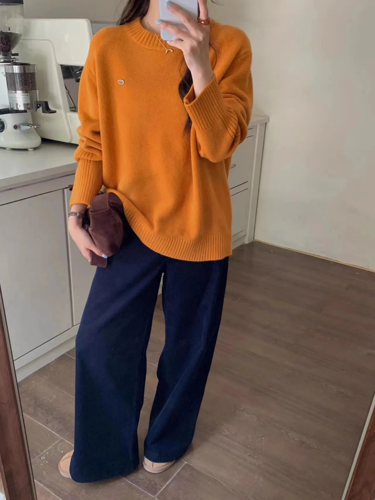 Koreanische Laid-ba Sle runde Ne Pullover Pullover Herbst Winter Lose Vielseitig Einfache Eleganz Thi Weiche Gestrickte Basis irt