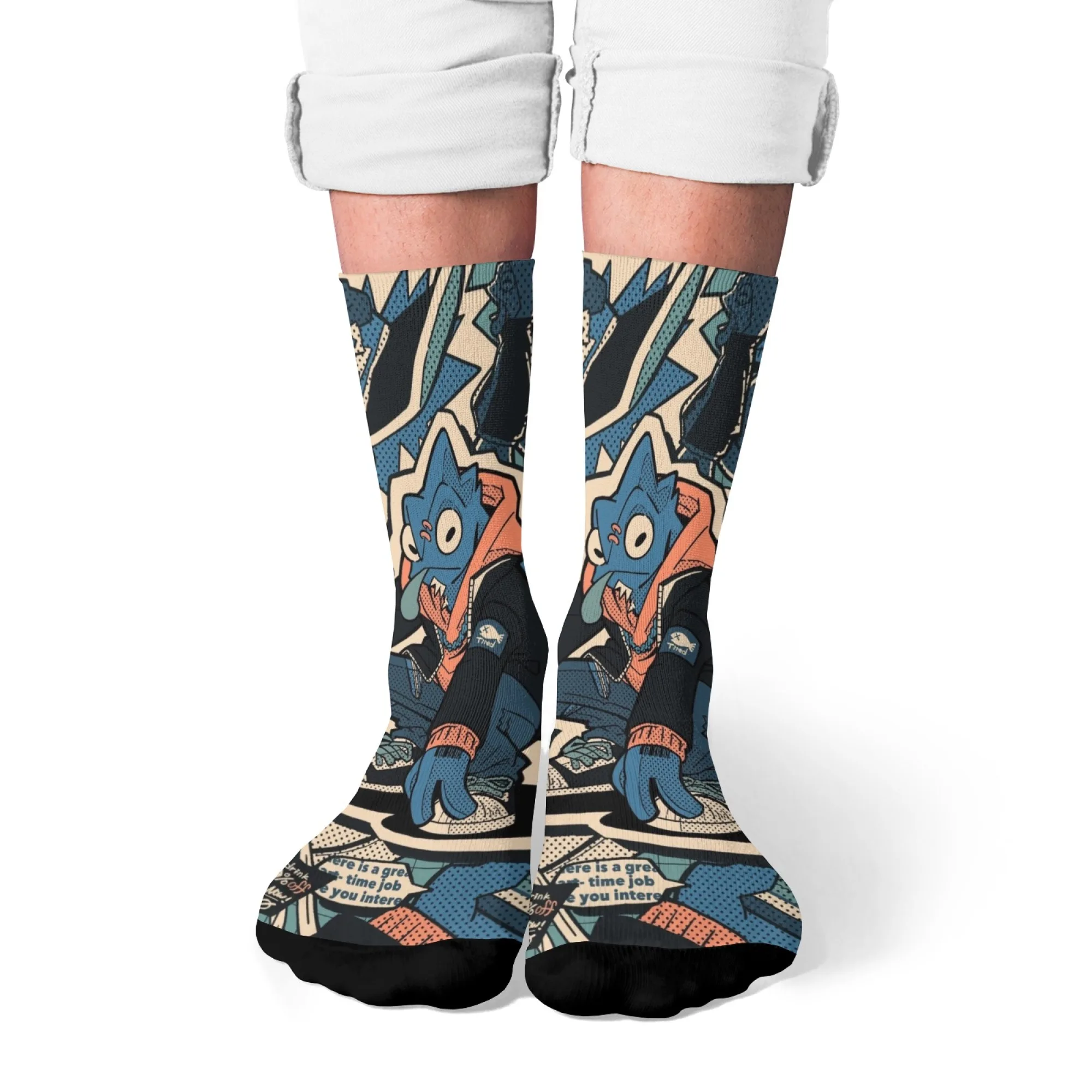 Lässige Socken im Cartoon-Pop-Art-Stil, bequem, atmungsaktiv, rutschfest, Herrensocken, Neuheit, Retro-Straße, Hip-Hop, Crew-Socken, lustiges Geschenk