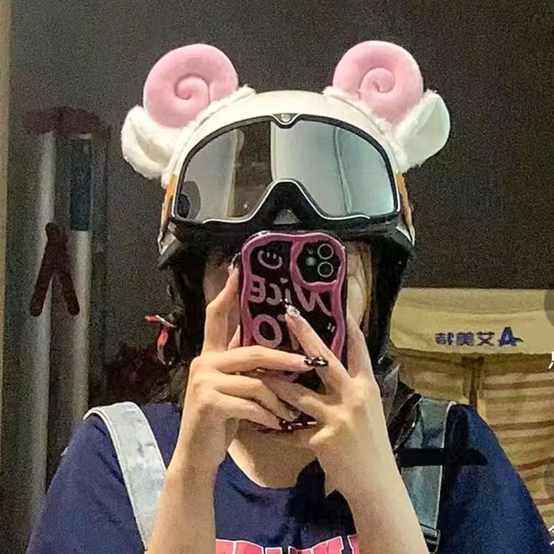 

Cute Ram'S Horn Ear Motorcycle Helmet Ornament Ski Decoration Personalized Headwear Accessory Cross-Border New Product