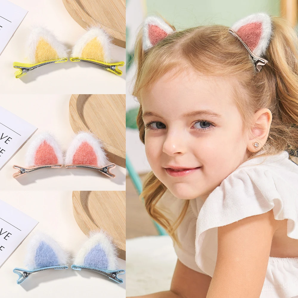 2pcs Korean Cat Ears Hair Pin 3D Kids Cute Hair Clips Children Little Girls Baby Headwear Kids Hair Accessories Party Decorate