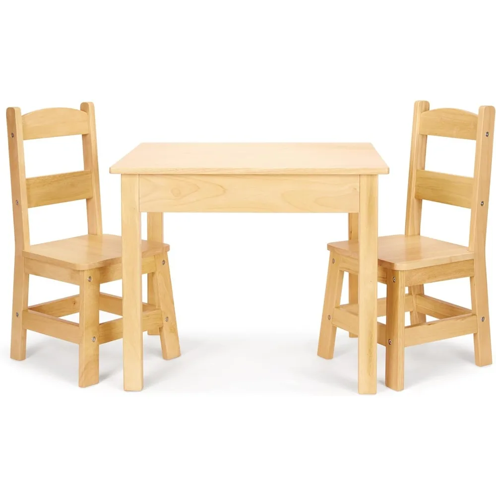 Rectangular Solid Wood Table and 2 Chairs Set - Light Finish Furniture for Playroom