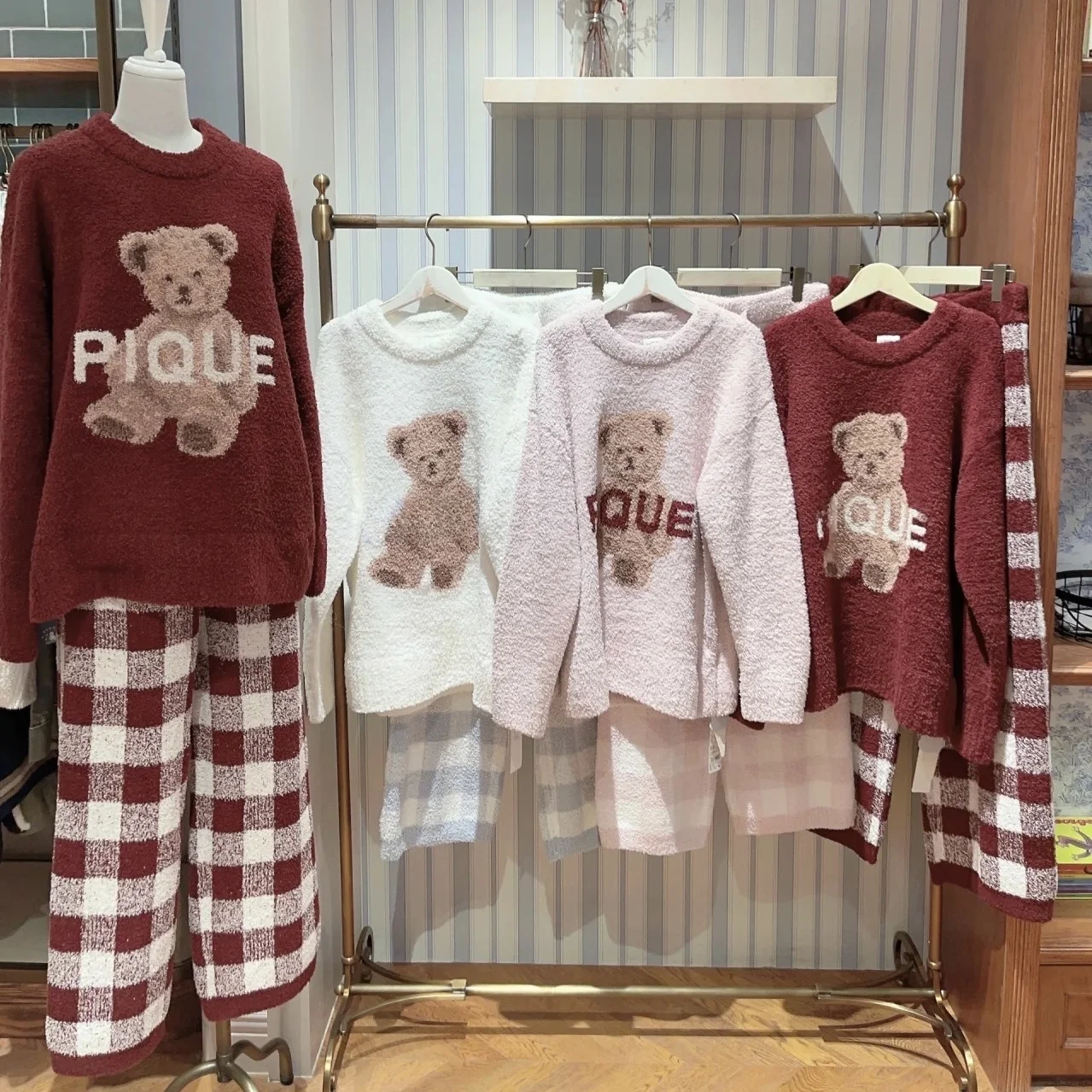 

Cisas Red GP Bear Мягкий уютный женский пижамный комплект с милым рисунком Long Sve round Ne Домашняя одежда молодежного размера
