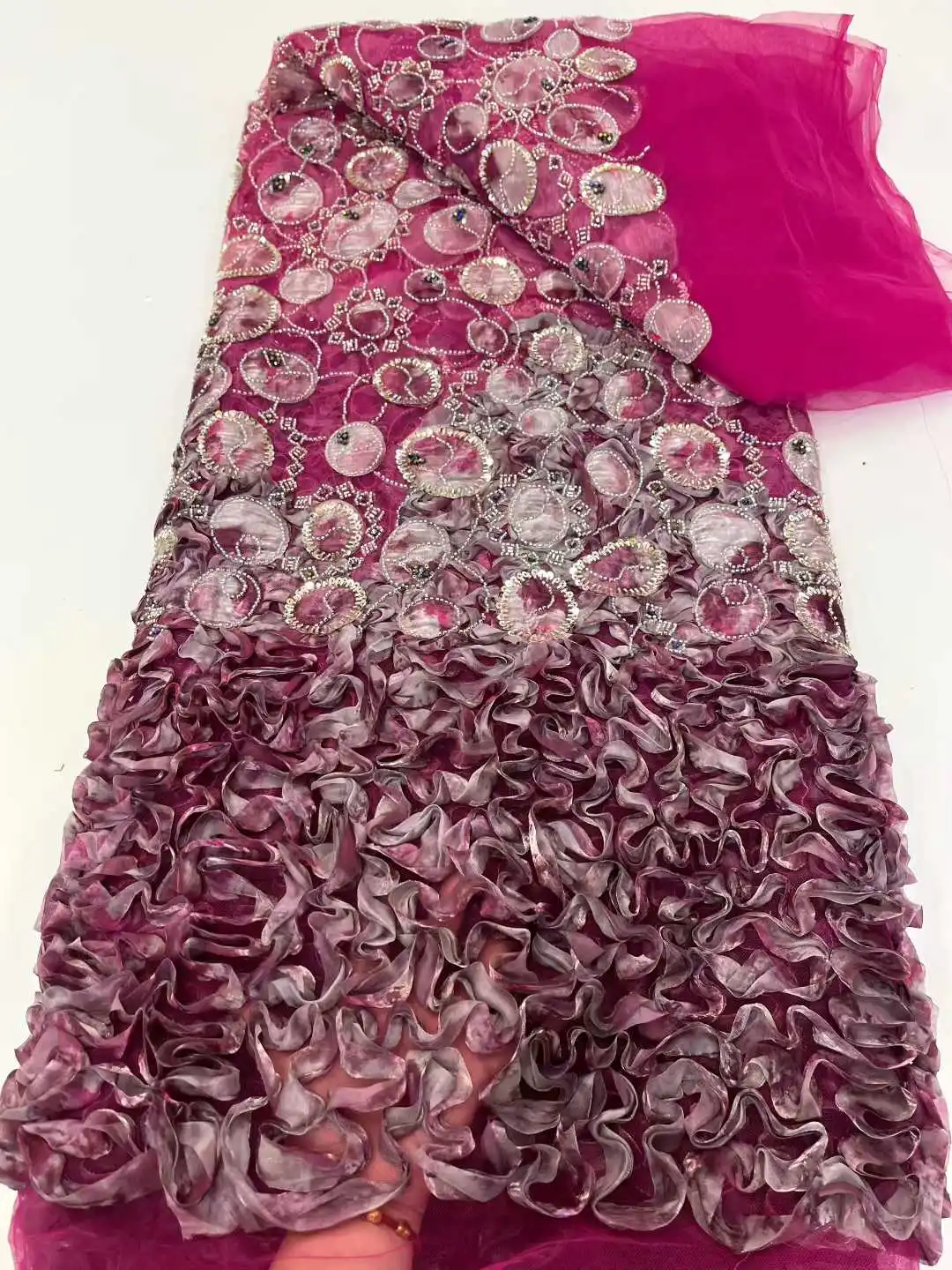 

2025 африканская нигерийская высококачественная элегантная 3D вышитая французская тюлевая кружевная ткань с блестками для вечеринки и свадьбы