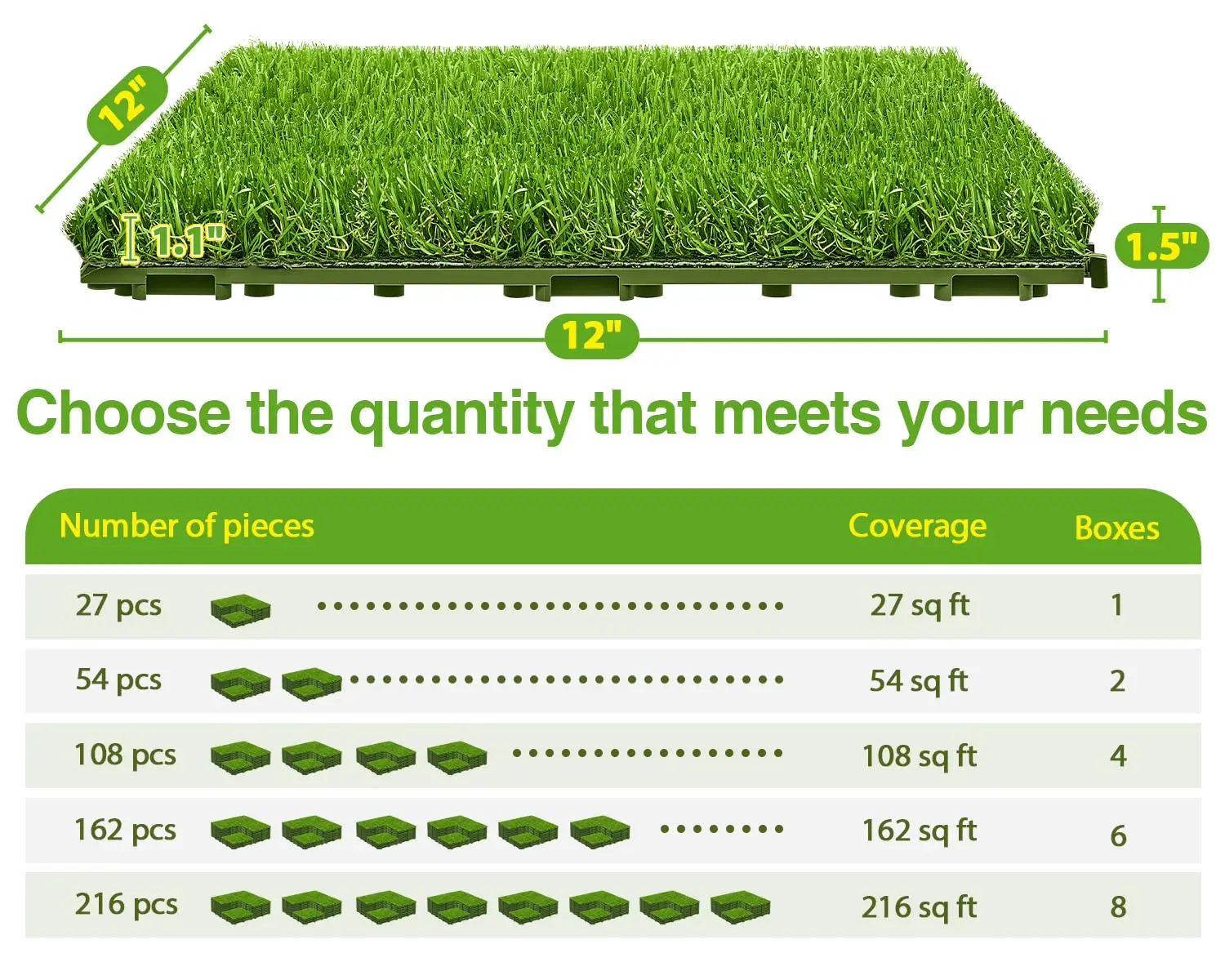 27 PCS Interlocking Artificial Grass Tiles Turf Squares Outdoor